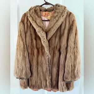 Classic Brown Fur Coat with Pink Satin Lining